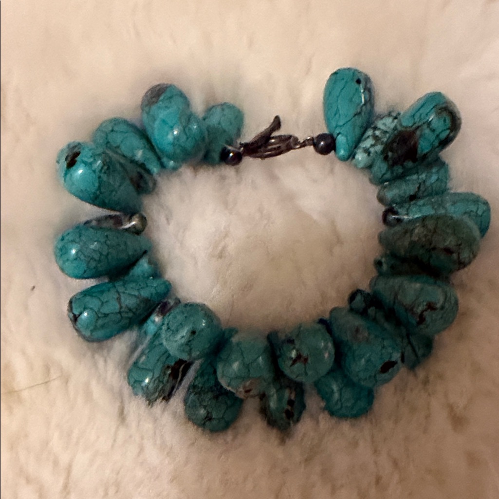 Vintage Turquoise Teardrop Shape Statement Bracelet